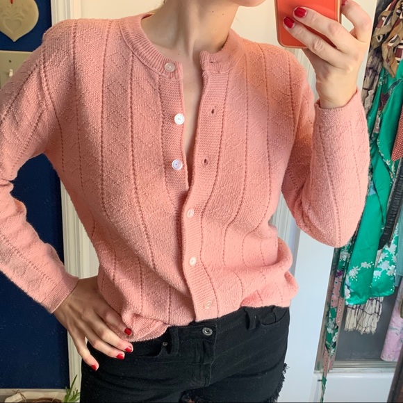 Sweet Pink Knit Cardigan Sweater Medium vintage - Picture 6 of 9